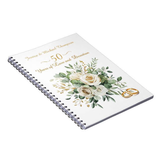 Cuaderno Elegante 50 Aniversario Roses Blancos Anillos de O (Lado Derecho)