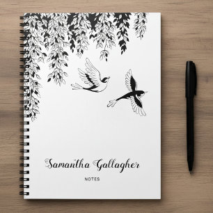 Cuaderno Elegante abedul llorón negro blanco pájaros voland