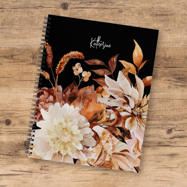 Cuaderno Elegante acuarela de otoño floral con nombre (Subido por el creador)