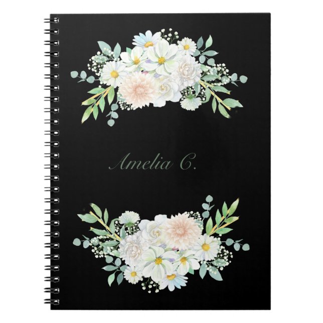 Cuaderno Elegante acuarela Floral Black Notebook (Frente)