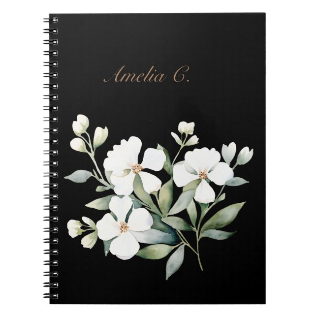 Cuaderno Elegante acuarela Floral Black Notebook (Frente)