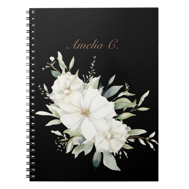 Cuaderno Elegante acuarela Floral Black Notebook (Frente)