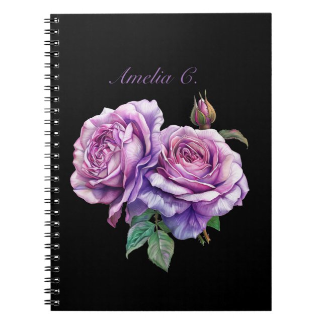 Cuaderno Elegante acuarela Floral Black Notebook (Frente)