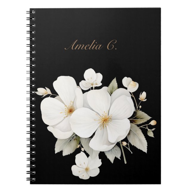 Cuaderno Elegante acuarela Floral Black Notebook (Frente)