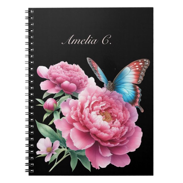 Cuaderno Elegante acuarela Floral Black Notebook (Frente)