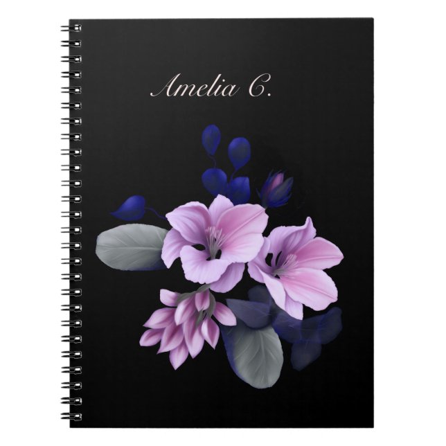 Cuaderno Elegante acuarela Floral Black Notebook (Frente)