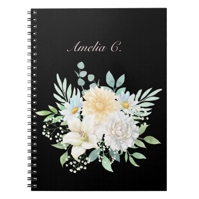 Cuaderno Elegante acuarela Floral Black Notebook (Frente)
