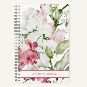 Cuaderno Elegante acuarela floral blanco rosado