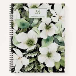 Cuaderno Elegante acuarela floral blanco y negro