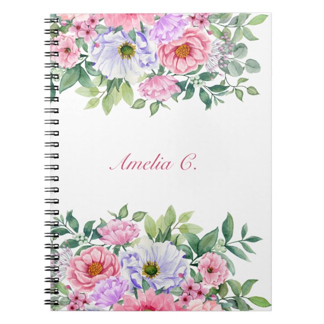 Cuaderno Elegante acuarela Floral Bloc de notas blanco (Frente)