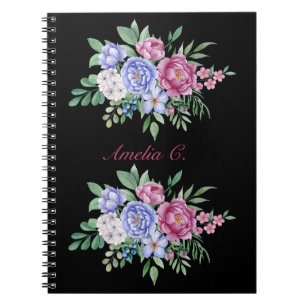Cuaderno Elegante acuarela Floral Bouquet Black Notebook