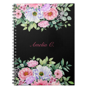 Cuaderno Elegante acuarela Floral Bouquet Black Notebook
