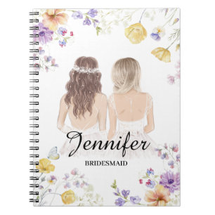 Cuaderno elegante acuarela floral dama de honor Personaliza