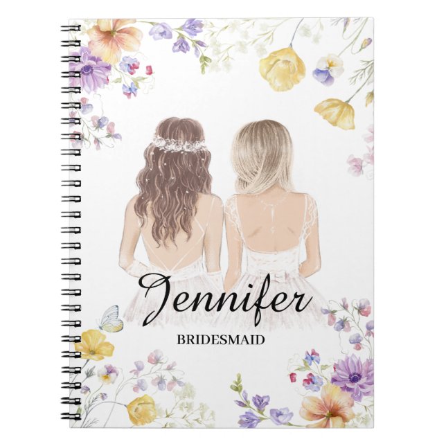 Cuaderno elegante acuarela floral dama de honor Personaliza (Frente)