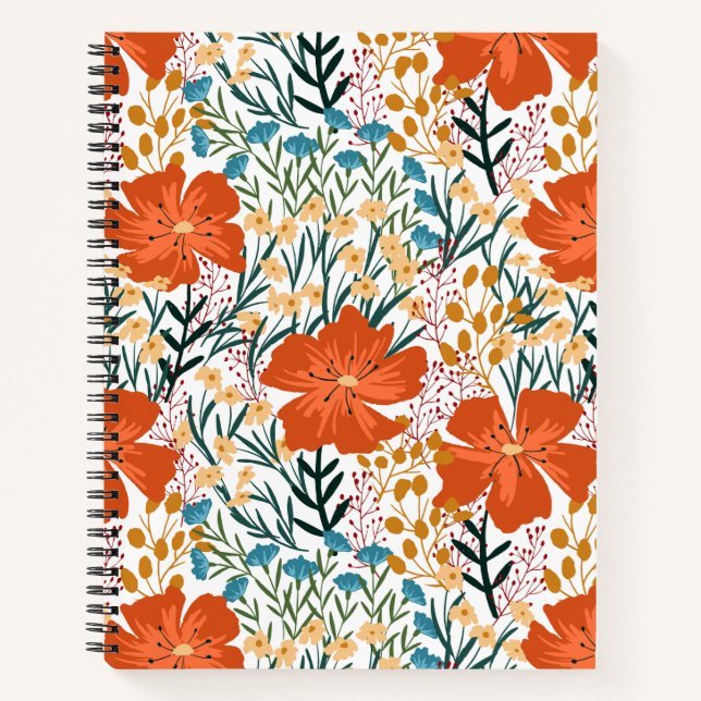 Cuaderno Elegante acuarela floral l patrón Naranja (Anverso)