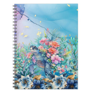Cuaderno Elegante acuarela Floral Mar Turtle Notebook
