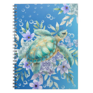 Cuaderno Elegante acuarela Floral Mar Turtle Notebook