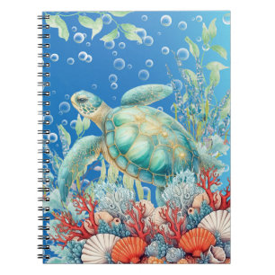 Cuaderno Elegante acuarela Floral Mar Turtle Notebook