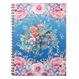 Cuaderno Elegante acuarela Floral Mar Turtle Notebook