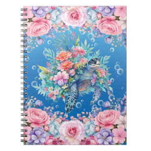 Cuaderno Elegante acuarela Floral Mar Turtle Notebook