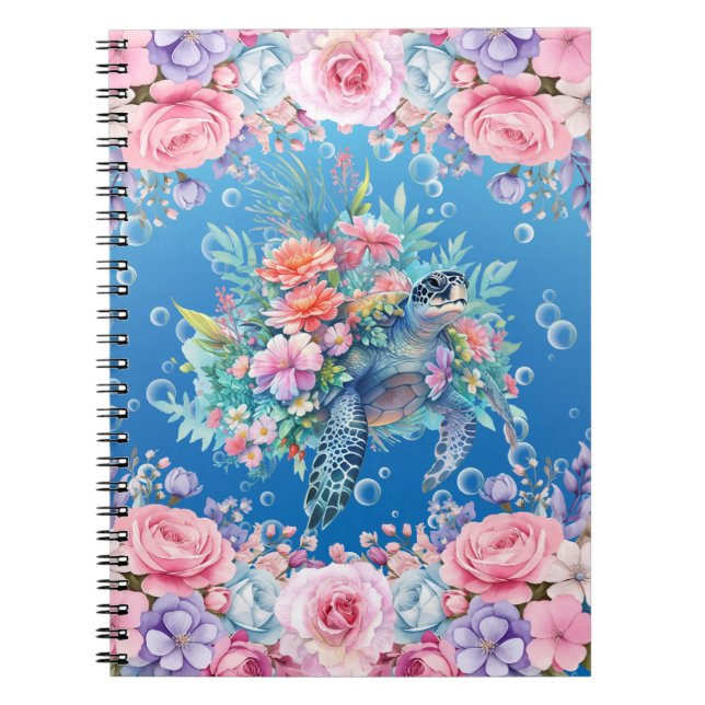 Cuaderno Elegante acuarela Floral Mar Turtle Notebook (Frente)