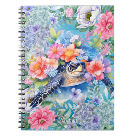 Cuaderno Elegante acuarela Floral Mar Turtle Notebook