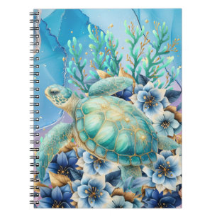 Cuaderno Elegante acuarela Floral Mar Turtle Notebook