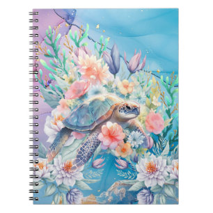Cuaderno Elegante acuarela Floral Mar Turtle Notebook