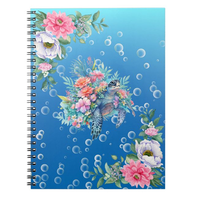 Cuaderno Elegante acuarela Floral Mar Turtle Notebook (Frente)