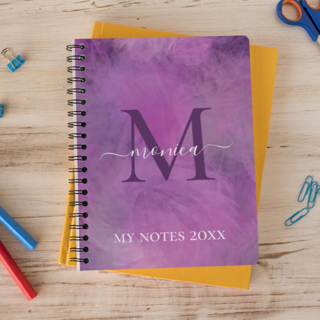 Cuaderno Elegante acuarela Floral rosa morado monogramado (Subido por el creador)