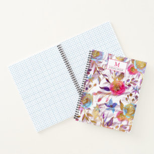 Cuaderno Elegante acuarela floral rosa y blanco