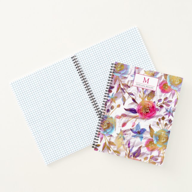 Cuaderno Elegante acuarela floral rosa y blanco (Interior)