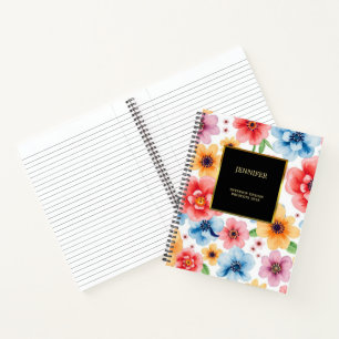 Cuaderno Elegante acuarela flores color oro negro profesion