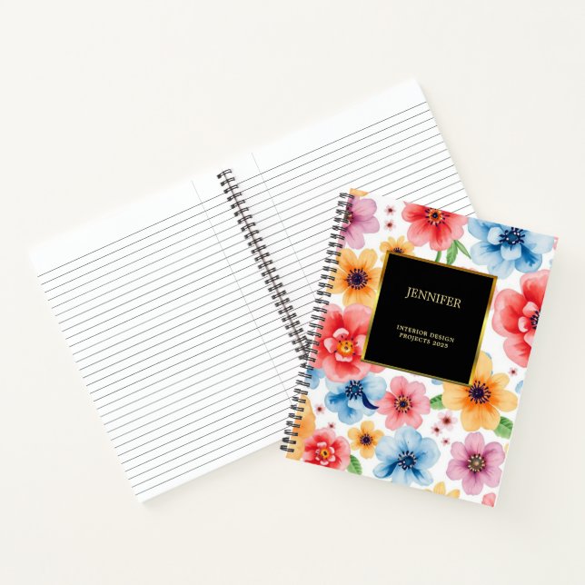 Cuaderno Elegante acuarela flores color oro negro profesion (Interior)