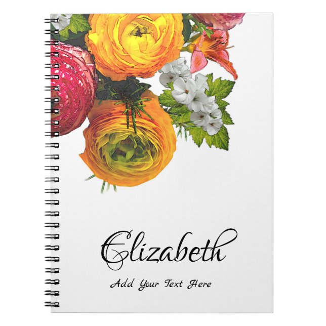 Cuaderno Elegante acuarela Flores Rosas Plantilla Floral (Frente)