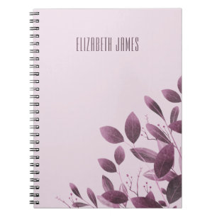 Cuaderno Elegante acuarela hojas moradas de magenta