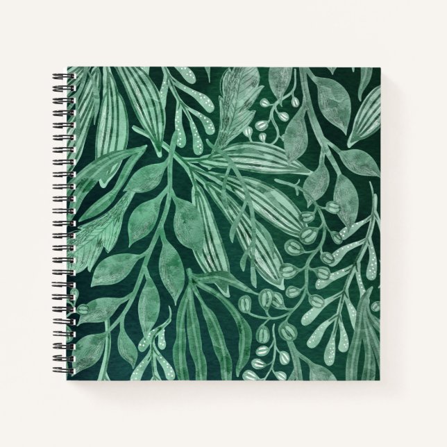Cuaderno Elegante acuarela Obra de arte de hojas verdes bot (Anverso)