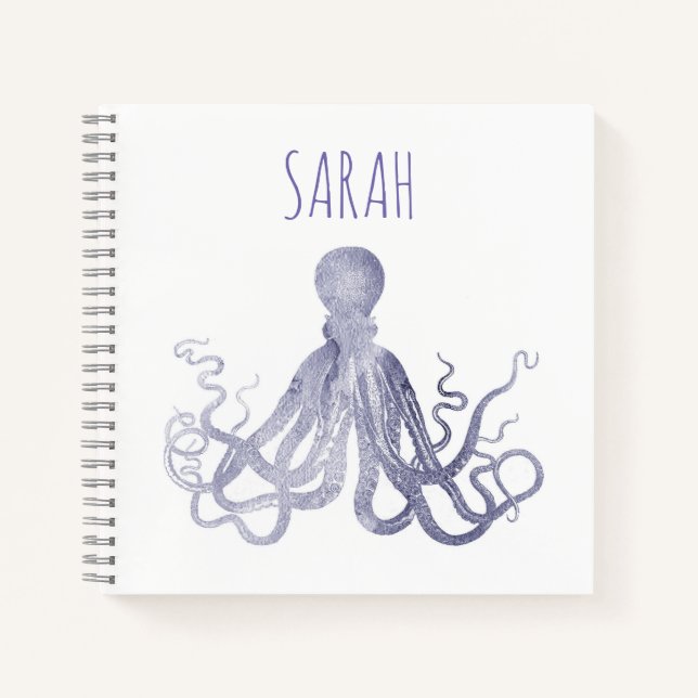 Cuaderno Elegante acuarela Octopus nombre (Anverso)