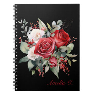 Cuaderno Elegante acuarela Rosa Rojo Bouquet Negro Bloc de 