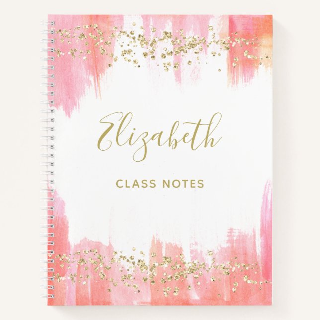 Cuaderno Elegante acuarela rosa y oro | (Anverso)