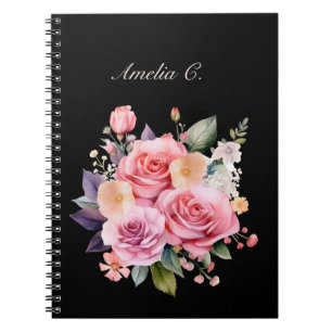 Cuaderno Elegante acuarela Rose Bouquet Black Notebook