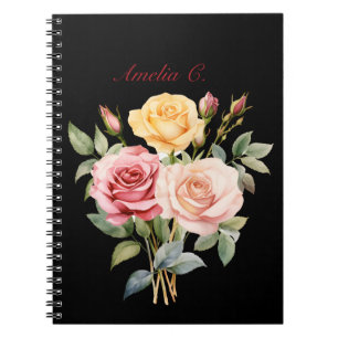 Cuaderno Elegante acuarela Rose Bouquet Black Notebook