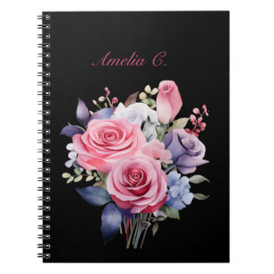 Cuaderno Elegante acuarela Rose Bouquet Black Notebook
