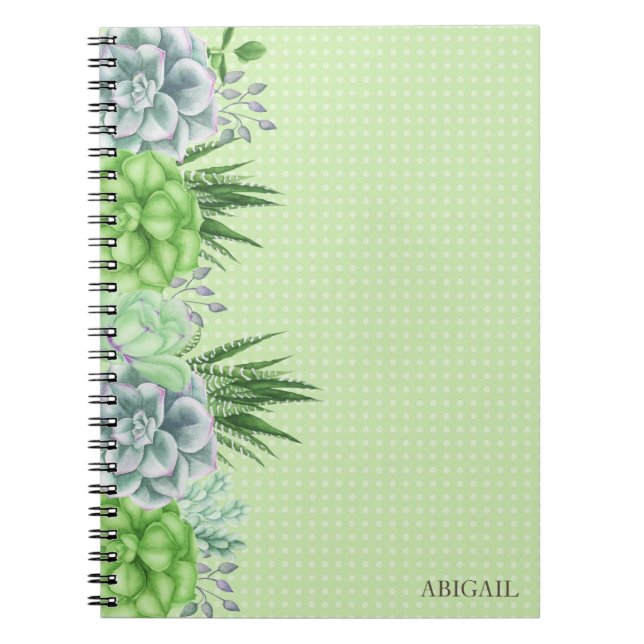Cuaderno Elegante acuarela Suculento Monograma Botánico (Frente)