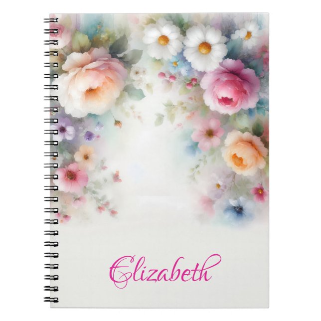 Cuaderno Elegante Adorable Pintura Floral Acuarela Aquarela (Frente)