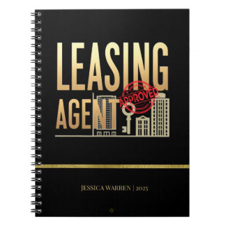 Cuaderno Elegante Agente de Arrendamiento en Negro y Dorado