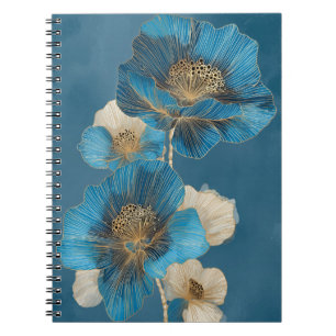 Cuaderno Elegante Amapola Botánica con Arte de Línea Azul D