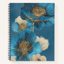 Elegante Amapola Floral de Línea Azul Dorado