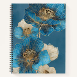 Cuaderno Elegante Amapola Floral de Línea Azul Dorado