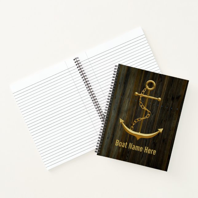 Cuaderno Elegante Ancla Dorada Rustic Dock Wood Moderno (Interior)